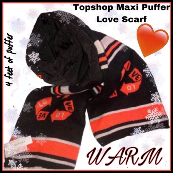 🎓TOPSHOP  Puffer Love Scarf cozy  Black Orange 72in New with Tags - Picture 8 of 12